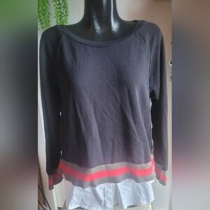 Stella and Dot Black Long Sleeve Top with Removable Faux Shirt Trim XL